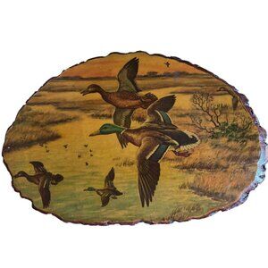 15" Mallard Ducks Flying over Marsh Vintage